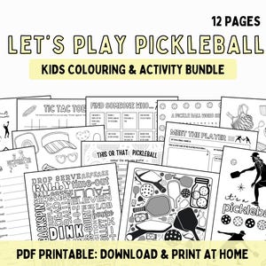 Pickleball 12 page kids activity and colouring page bundle | pickle ball colouring page, pickleball game,