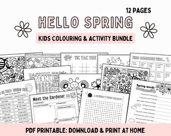 HELLO SPRING activity & colouring pages for early elementary, classroom activity, homeschool spring, digital files, spring break activity