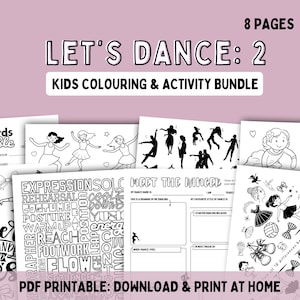 Let&#39;s Dance 2 | 8 page dance colouring and activity bundle for kids, early elementary, dance studio, dance class, pe teacher dance unit