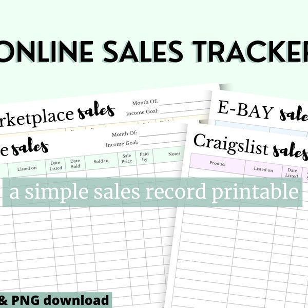 ONLINE SALES TRACKER | a basic sales record | instant download | keep track of your marketplace, craigslist or eBay listings and sales