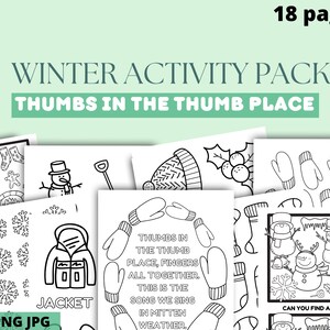 18 page bundle | "Thumbs in the thumb place" is a colouring page set for pre-k, kindergarten & early elementary learners | Winter printable