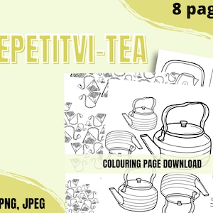 Repetitivi-TEA 8 wzorzystych kolorowanek o tematyce herbaty, kolorowanka dla miłośników herbaty, kolorowanka dla dorosłych, do wydrukowania i pokolorowania w domu