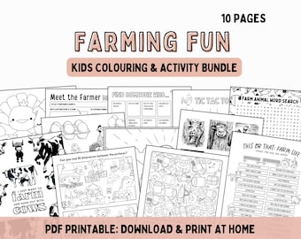 Printable Farm animal activity book, colouring pages for kids, elementary, kindergarten, homeschool, use in the classroom or print at home,