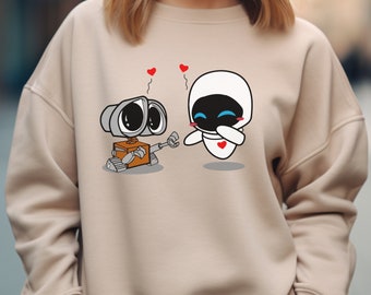 Valentines Day Wall-E And Eve Crewneck I Disney Valentines Sweater I Disney Couples Valentine's Day Matching I Walle-E and Eve Sweethearts
