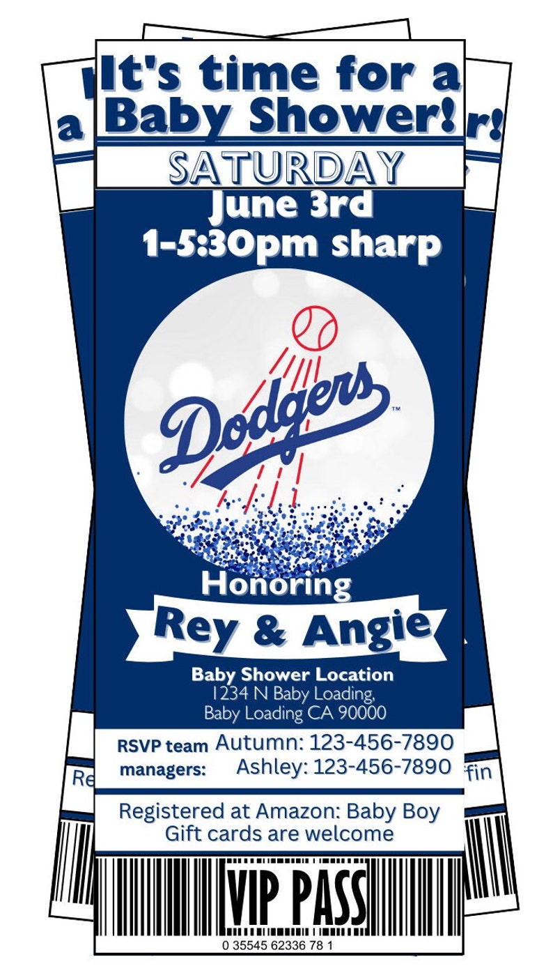 Dodger Themed Baby Shower Invitation, Baby Shower Invite, Custom Dodger