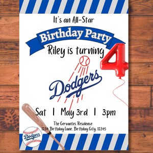 Dodgers Themed Birthday Invitation, Birthday Invite, Custom Dodgers Birthday Invite, Birthday Invitation, Custom Invite, Digital Invite