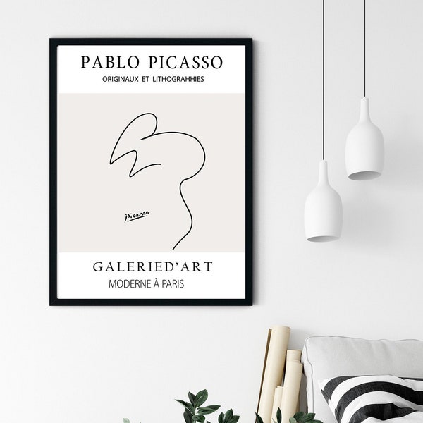 Picasso die Maus, Ausstellung Vintage Line Art Poster, minimalistische Linie Zeichnung, ideales Wohndekor oder Geschenkdruck, Picasso Linie Kunstdruck