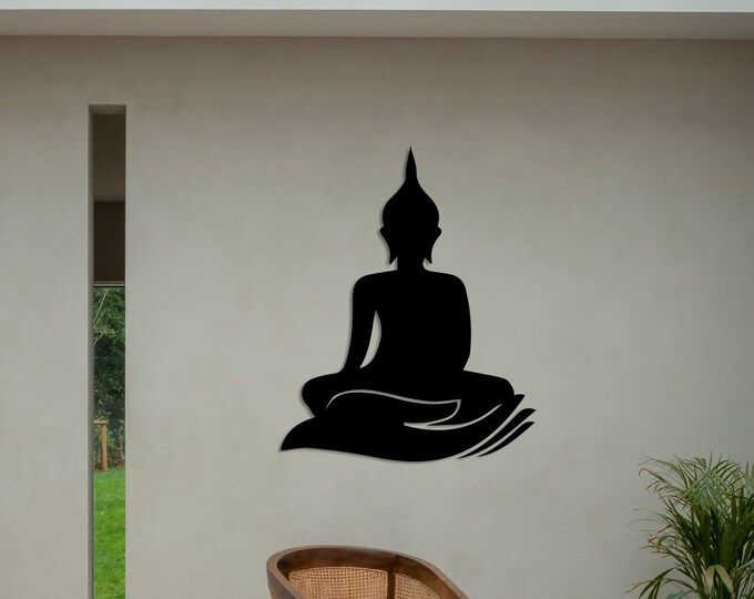 Arte de pared de metal de Buda, signo de pared de metal de Buda, budismo, arte de pared de meditación, arte de pared de estudio de yoga, decoración de yoga zen, zen, regalo de Navidad