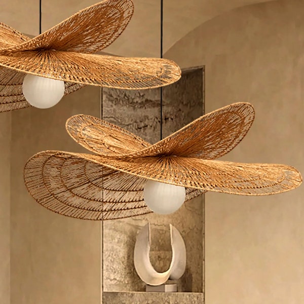 Bambus-Rattan-Hängelampenschirm – Gitter, hochwertige Rattan-Pendelleuchte, Bambuslampe, Rattan-Lichtschirm-Lampenschirm, Bambus-Leuchte