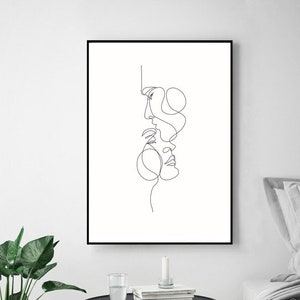 Abstract couple face line art, Love print, Couple one line drawing, Man and woman Print, Bedroom wall decor, Minimal Line Art Printable