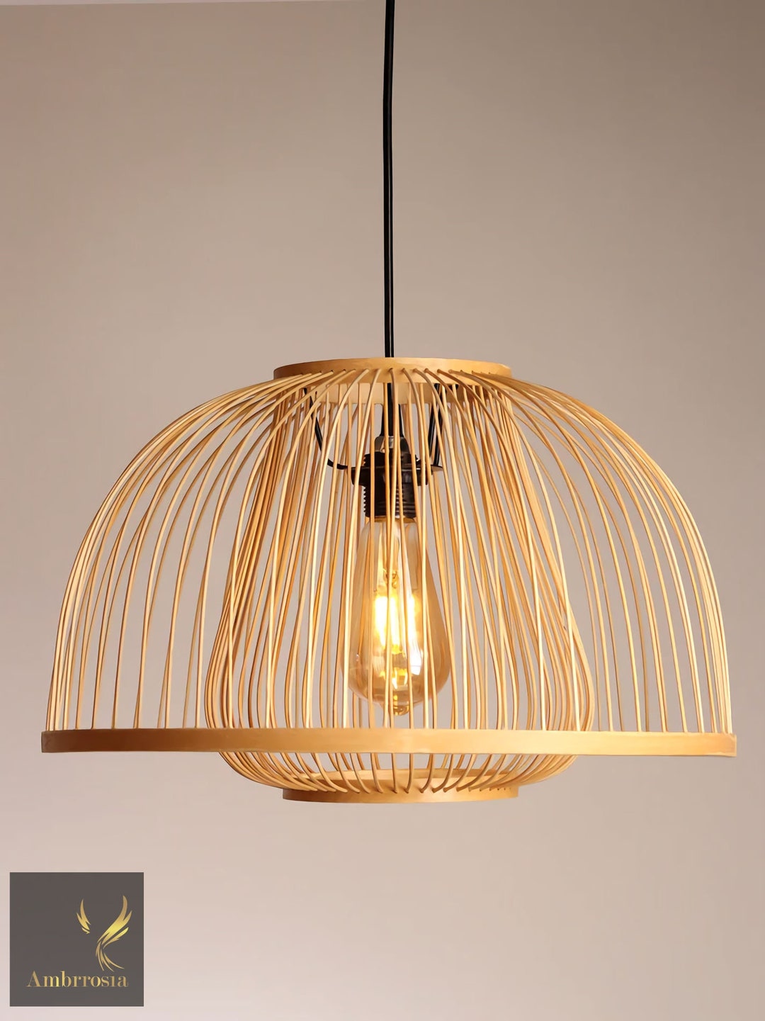 Rattan Pendelleuchte Kugelform - Moderner Deckenlampenschirm 23cm