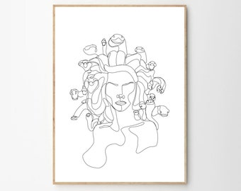 Medusa Portrait Line Art, Greek Mythology, Medusa One Line Drawing, Feminine Continuous Lines, Minimalist Artwork, Face Line Art,Women Power