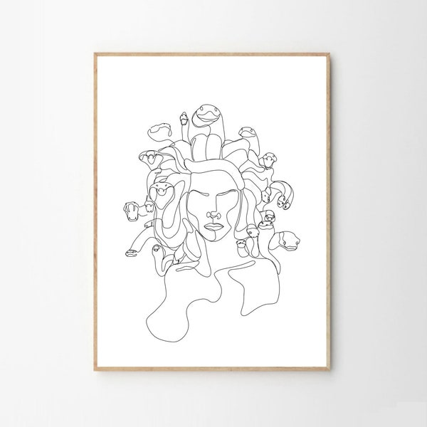 Medusa Portrait Line Art, griechische Mythologie, Medusa One Line Zeichnung, Feminine durchgehende Linien, minimalistisches Kunstwerk, Face Line Art, Women Power