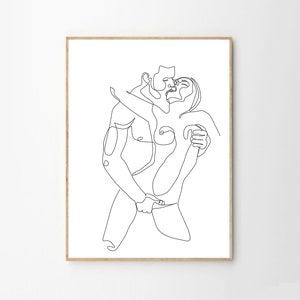 Abstract couple line art, Love print, Couple one line drawing, Man and woman Print, Bedroom wall decor, Minimal Line Art Printable image 1