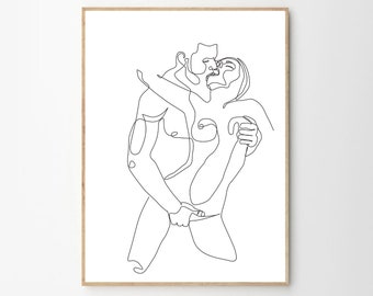 Dessin au trait de couple abstrait, Impression d’amour, Dessin d’une ligne de couple, Impression homme et femme, Décoration murale de chambre à coucher, Minimal Line Art Imprimable