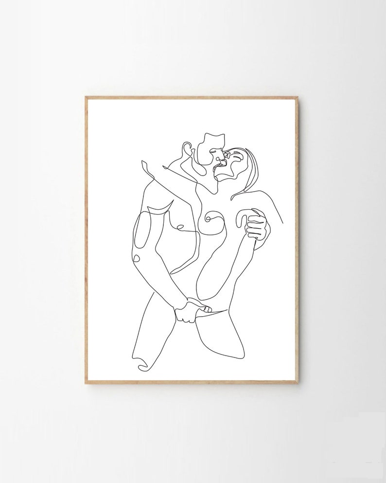 Abstract couple line art, Love print, Couple one line drawing, Man and woman Print, Bedroom wall decor, Minimal Line Art Printable image 1