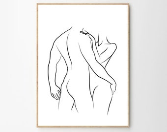 Abstract couple line art, Love print, Couple one line drawing, Man and woman Print, Bedroom wall decor, Minimal Line Art Printable