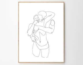 Abstract couple line art, Love print, Couple kissing one line drawing, Man and woman Print, Bedroom wall decor, Minimal Line Art Printable