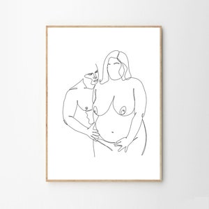 Curvy couple line art, Love print, Couple one line drawing, Man and woman Print, Body Positive art, Minimal Line Art Printable, Curvy art