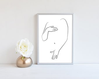 Naked woman body line drawing art print lady female abstract continuous, Line Drawing, Female Body Printable Wall Art, Feminist wall art