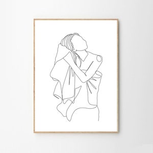 Towel on head line art, Bathroom decor, one line art, modern wall art, wall art print, bathroom decor, bedroom wall Prints,Abstract Bathroom