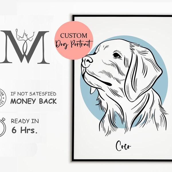 Custom dog portrait,Personalised Dog Line Art, Pet Line Art, Custom Dog Mom Portrait, Custom Line Art, Pet Owner Gift, Drawing from Photo