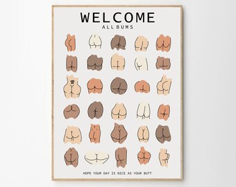 Butts Line Art, Wandkunst, Butts Poster Print, sofortiger Download, Self love, Line Art nackter lustiger Hintern, druckbare Wandkunst, feministische Kunst