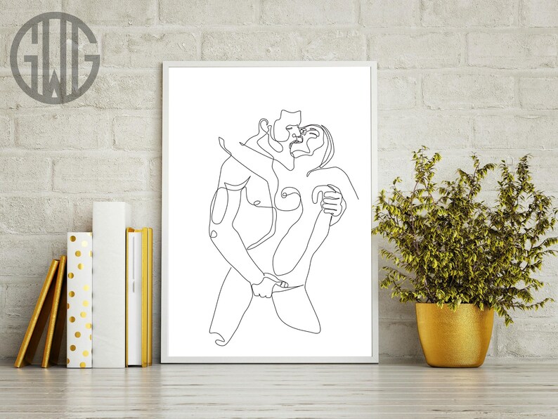 Abstract couple line art, Love print, Couple one line drawing, Man and woman Print, Bedroom wall decor, Minimal Line Art Printable image 4