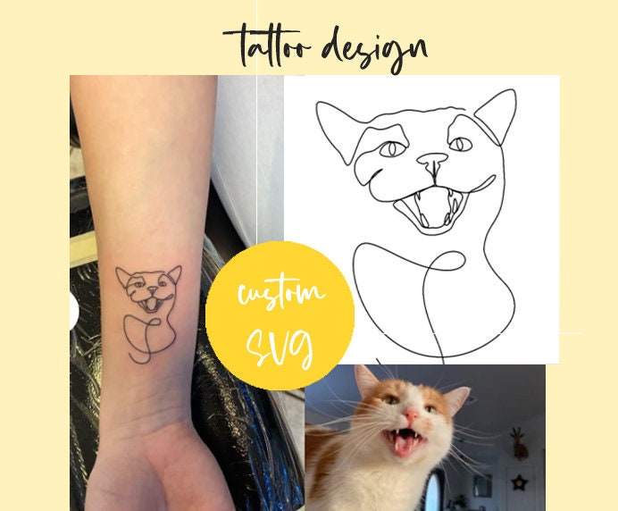 Minimalist cat tattoo on the bicep.