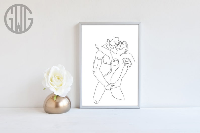 Abstract couple line art, Love print, Couple one line drawing, Man and woman Print, Bedroom wall decor, Minimal Line Art Printable image 3