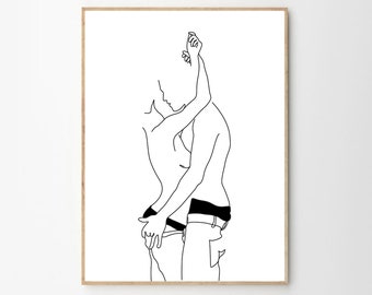 Abstract couple line art, Love print, Couple one line drawing, Man and woman Print, Bedroom wall decor, Minimal Line Art Printable