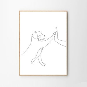 Hand and Paw Line Art, Girl with Dog Sketch, Digital Download, Dog Lover Printable Decor, Woman Dog Owner Line Art, Minimalist Cute Design