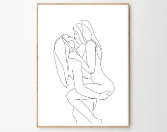 Gay paar lijntekening, aangepaste lesbische portret, trots portret, schetsen van foto, LGBT cadeau, Gay kunst, homo paar kus
