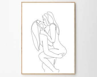 Dessin au trait de couple gay, portrait lesbien personnalisé, portrait de fierté, croquis d'après photo, cadeau LGBT, art gay, baiser de couple gay