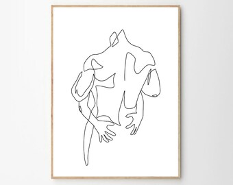 Abstract couple line art, Love print, Couple one line drawing, Man and woman Print, Bedroom wall decor, Minimal Line Art Printable