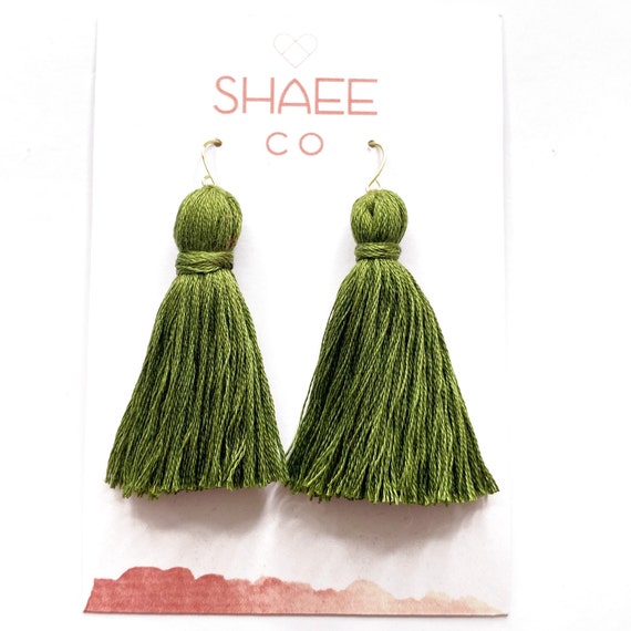 Olive Green Tassel Earrings, Handmade Tassel Earrings - Etsy