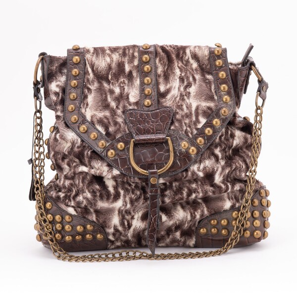 Similar to the DOLCE GABBANA MODEL, chain double strap large hairy brown multi-compartment zipper buckle leopard pattern shoulder handbag