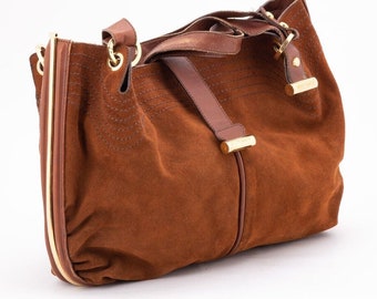 JIMMY CHOO ANTIQUE very old  alex model collection vintage brown color large size gold metal hardware bag