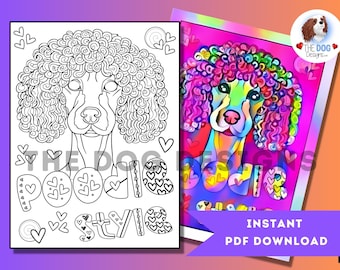 Cute Poodle Coloring Book Page Instant PDF Download,  Funny Poodle Printable Sheet | Poodle with Mandala, Poodle Illustration