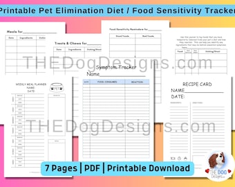 Pet Food Elimination Diet Tracker, Food Sensitivity Chart, Dog Food Tracker, Allergy Tracker, Instant PDF Download, Logbook, Food Chart