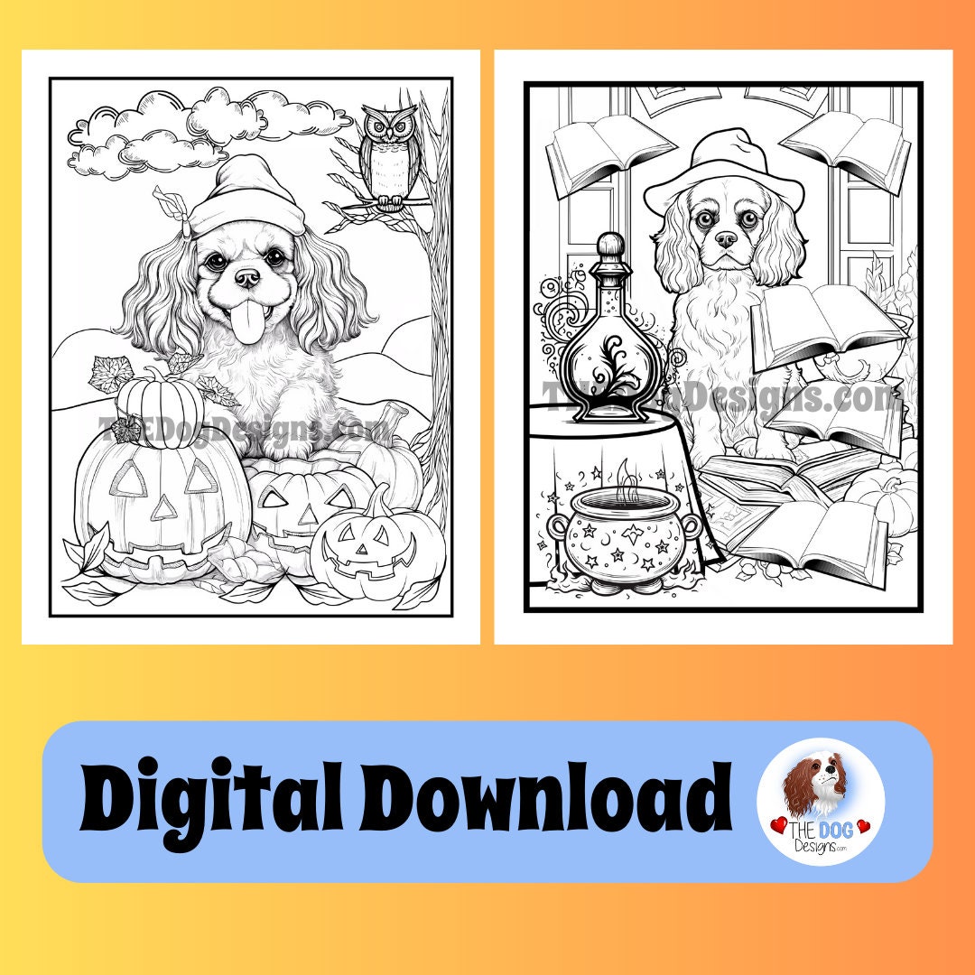 Halloween Cavalier Dog Coloring Pages for Adults Halloween Dog Color ...
