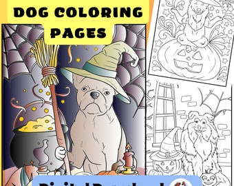 Halloween Cute Dog Coloring Pages for Adults | Halloween Dog Color Sheets | Fall Printable with Dogs Instant PDF Download, Variety
