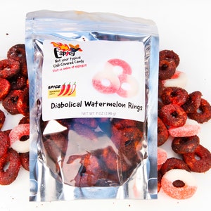 Spicy Chili Covered Watermelon Rings - Spicy Chamoy Candy - Mexican Candy - Low Sodium