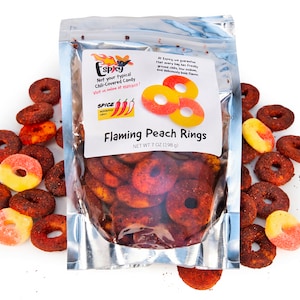 Spicy Chili Covered Peach Gummy Rings - Spicy Chamoy Candy - Mexican Candy - Low Sodium