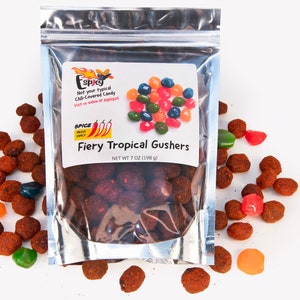 Spicy Chili Covered Tropical Gushers - Spicy Chamoy Candy - Mexican Candy - Low Sodium