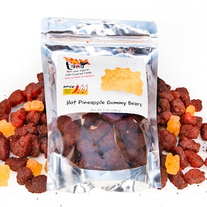 Spicy Chili Covered Pineapple Gummy Bears - Spicy Chamoy Candy - Mexican Candy - Low Sodium