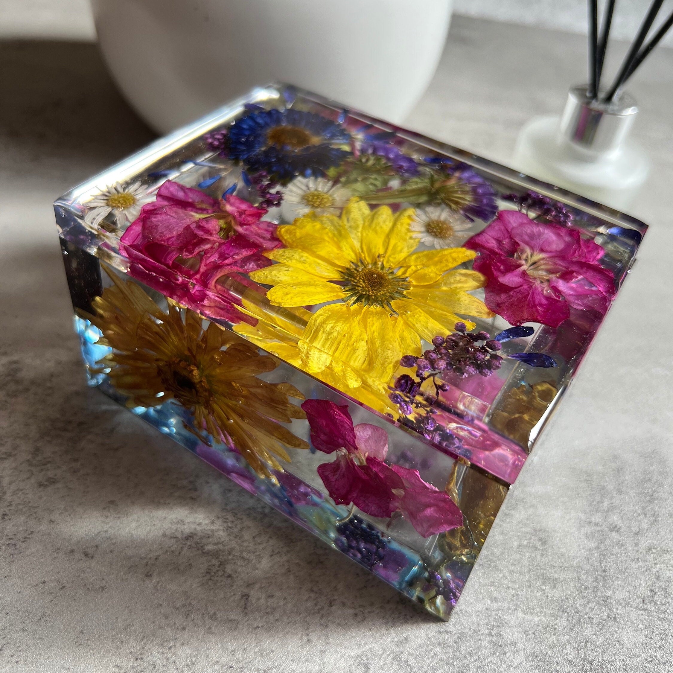 Beautiful Jewelry Box With Flowers, Epoxy Jewelry Holder, Unique Gift