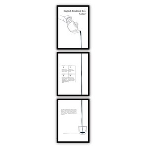Stampa del tè in 3 pezzi, illustrazione continua del tè, stampa artistica da parete del tè in 3 pezzi continui