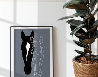 Custom Horse Silhouette and Line Art Portrait (Digital Download)