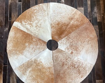 100% Real Cowhide Brown and White Speckled XL Tree Skirt, Holiday Tree Skirt, Real Leather Tree Skirt, Handmade Tree Skirt